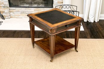 Quality Wood Side Table With Leather Inlay