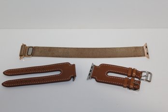 2 Apple Watch Bands - One Leather - One Copper-colored Metal Mesh Magnetic.