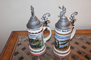 2 Imported Replica German Beer Steins - Pewter Top - Group A Made In Germany.