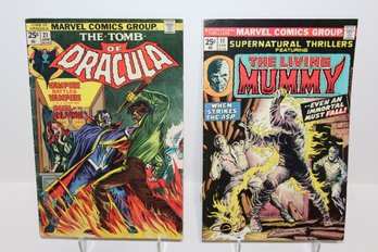 2 Classic Marvel Monster Comics - The Tomb Of Dracula #21 & '75 Supernatural Thrillers Feat. The Mummy #11