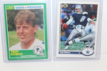2 Troy Aikman Cards - Rookie Card Incl. 1989 & 1991