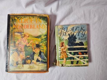 2 Vintage Children's Books Black Beauty And Alice's Adventures In Wonderland