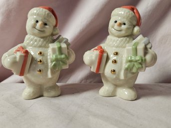 Two Lenox Snowmen Bearing Gifts