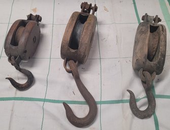 Great Trio Of Antique Block & Tackle For Display In Home Or Shop  B4