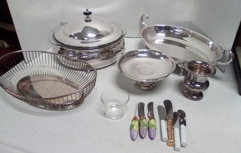 Silverplate And/or Highly Polished Metal Lot With Additional Pieces Including Pyrex  C3