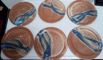 6 Lovely Sturbridge Pottery Plates - Hand Made And Each Truly One Of A Kind    D4