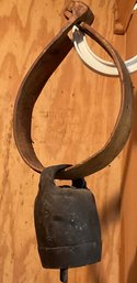 Antique Dome Shaped Cow Bell, Wooden Neck Holder