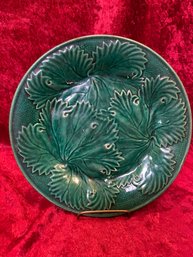 Antique Majolica Green Glaze Leaf Plate 8' No Chips Or Cracks
