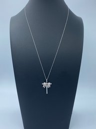 Beautiful Religious Cross Necklace W/ 50 Diamonds In Cloak - 10k White Gold