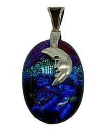 Sterling Silver Moon & Dichroic Glass Pendant