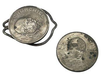 1965 Winston Churchill British Crown Coins - One Attached To Sterling Tie Clip