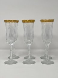 Marquis Gold Rim Greek Key Champagne Flutes, Made In Italy- Set Of 6