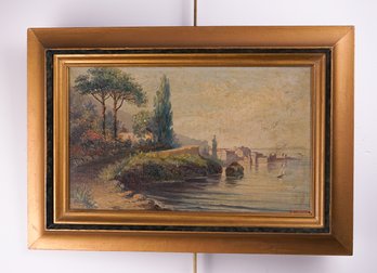 Antique Framed Oil On Board Painting Signed Vallune