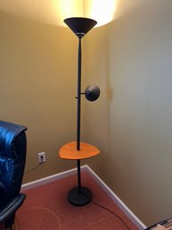 Double Halogen Metal Floor Lamp And Attached Wood Table