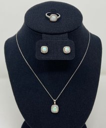 Lab Opal Gen Diamond Sterling Silver Jewelry Set