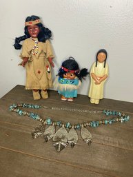 Native American Dolls And Necklace