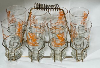 Set Of 8 Fountain Fair Glasses In Metal Carrier