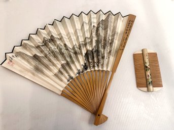Asian Fan And Unique Hand-Painted Hair Comb Set