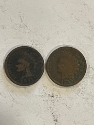 2 - Indian Head Pennies   1890 And 1891