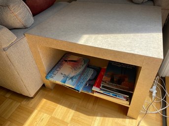 Raffia Style Formica Corner Table With Storage