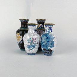 Four Vintage Cloisonne Enamel Brass Vases