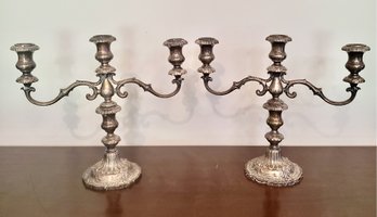 Elegant Antique Pair Of Sterling Silver Candelabra (Weighted)