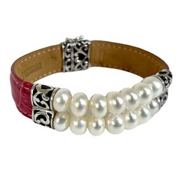 Honora Sterling Silver Pearl And Pink Leather Bracelet