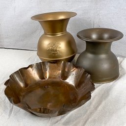 Two Spittoons And A Brass Dish