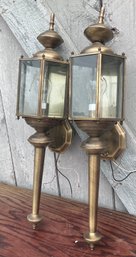 31. Vintage Carriage Style Brass Lantern Exterior Sconces (2)