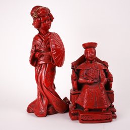 Two Figures In Deep Red Woman And Emperor