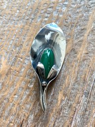 Antique Sterling Silver & Jade Leaf Brooch