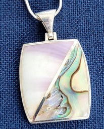 Beautiful Mother Of Pearl & Abalone Inlay Sterling Silver Pendant Necklace