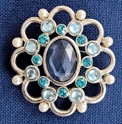 Faux Pearls & Shades Of Blue Vintage Brooch