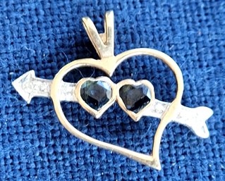 Sweet Heart 14k Yellow Gold With White Gold Arrow & Blue Sapphire Center Pendant