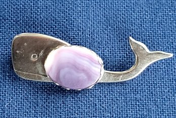 Fantastic Whale Brooch With Purple Lace Agate Stone