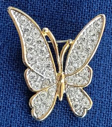 Pretty Pave Rhinestone & Gold Tone Butterfly Brooch
