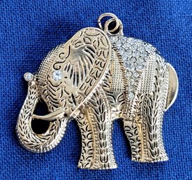 Lucky Trunk Up Large Elephant Gold Tone Pendant