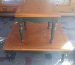 Two Pine Tables With Painted Bases