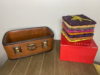 Suitcase Pottery And Wicker Coasters