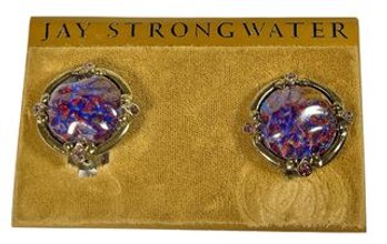 Pair Signed Jay Strongwater Earrings Ear Clips On Original Card