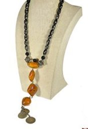 Ethnographic Beaded Necklace Having Genuine Amber And Coins`