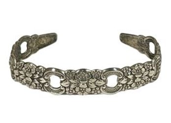 Sterling Silver Vintage Cuff Bracelet Having Floral Design