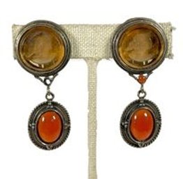 Fine Costume Gold Tone Earrings Ear Clips Intaglio Cameo Earrings`