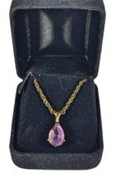 Vintage Gold Tone Chain 18' Long Having Amethyst Pendant In Original Box