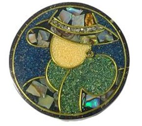 Vintage 1980s Lacquered Inlaid Brooch Woman With Hat