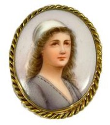 Victorian Hand Painted Porcelain Brooch Of A Maiden