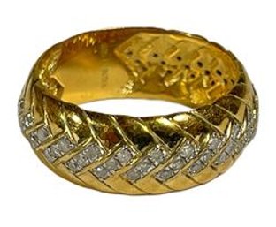 Gold Over Sterling Silver Band Ring With White Stones Size 7