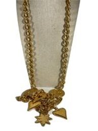 Elongated Gold Tone Designer Necklace With Pendants Signed Made In Spain