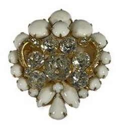 Signed Eisenberg Opaque White And White Rhinestone Brooch B