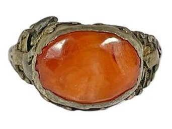 Hand Crafted Sterling Silver Ring Size 9 Carnelian Stone